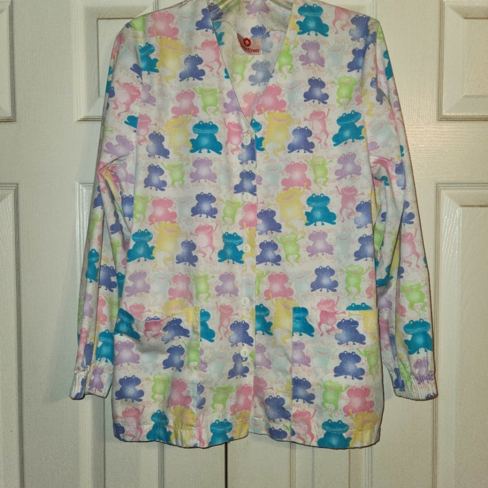 Ladies scrub jacket,  frog print,  GUC